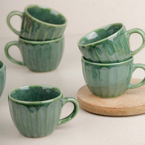 Green Frosted Tea Cup Set of 6, 150 ML
